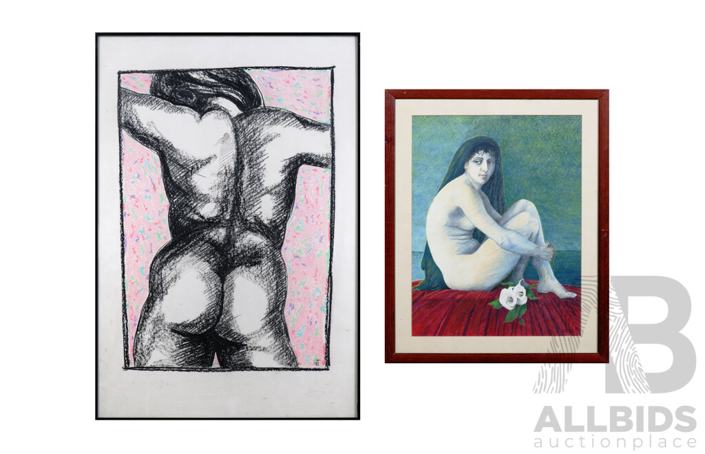 Two Framed Nude Studies, Pencil & Pastel on Paper (2)