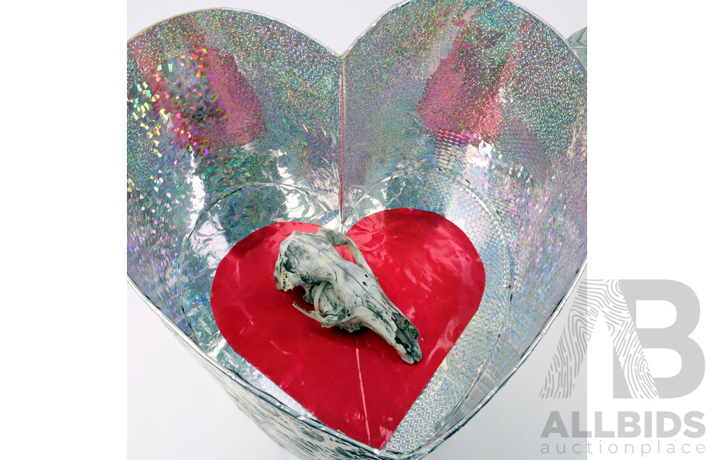 Heart-Shaped Box with Mother & Child Icon, Pressed Metal & Found Objects