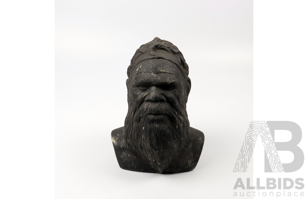 Bust of an Aboriginal Elder in the Style of William Ricketts, Painted Composite