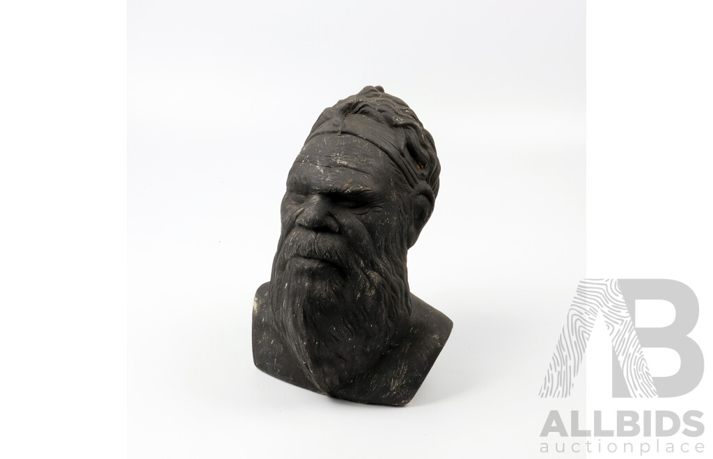 Bust of an Aboriginal Elder in the Style of William Ricketts, Painted Composite