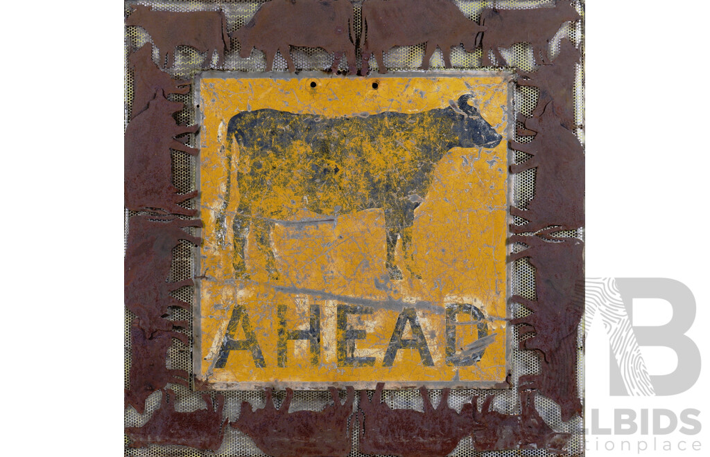 Trevor Dunbar, Cattle Ahead, Road Sign, Steel & Steel Mesh