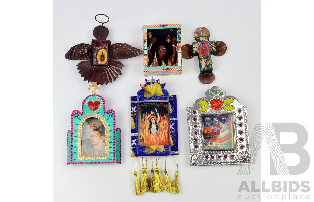 Collection of Religious Mexican Folk Art including El Anima Sola