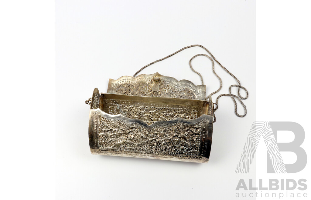 Vintage Indian Silver Clutch Bag with Strap