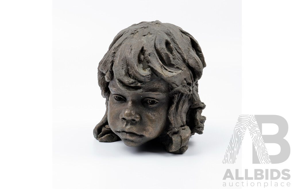 Peter Sedcole (20th Century, Australian), Head of a Young Aboriginal Girl 1981, Cast Resin with Bronze Patina