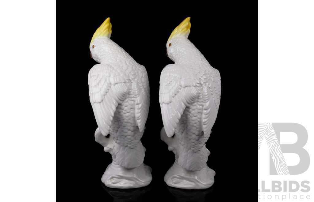Pair of Vintage Hand-Painted Porcelain Sulphur-Crested Cockatoos (2)