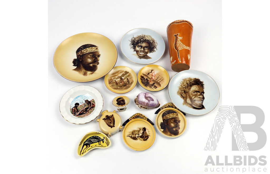Collection of Aboriginal Themed Vintage Hand-Painted & Printed Porcelain