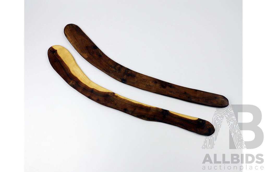 Two Aboriginal Hardwood Timber Boomerang Clubs (2)