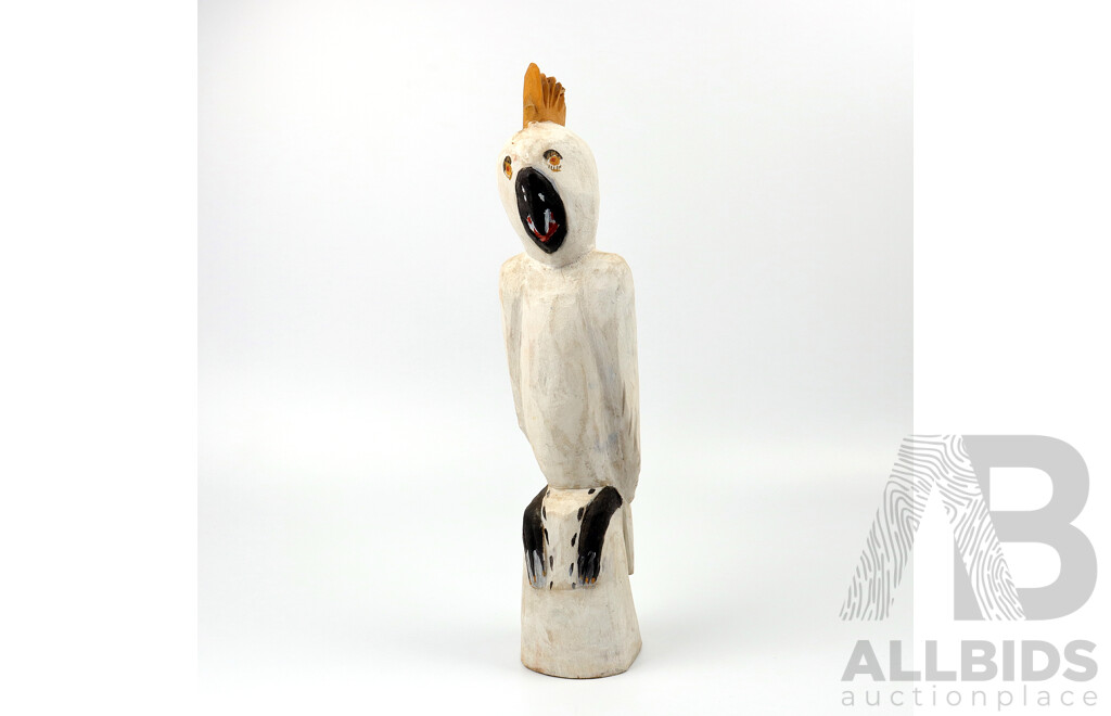 Donald Blithner (20th Century, Aboriginal) ,Hand-Carved and Painted Sulphur-Crested Cockatoo