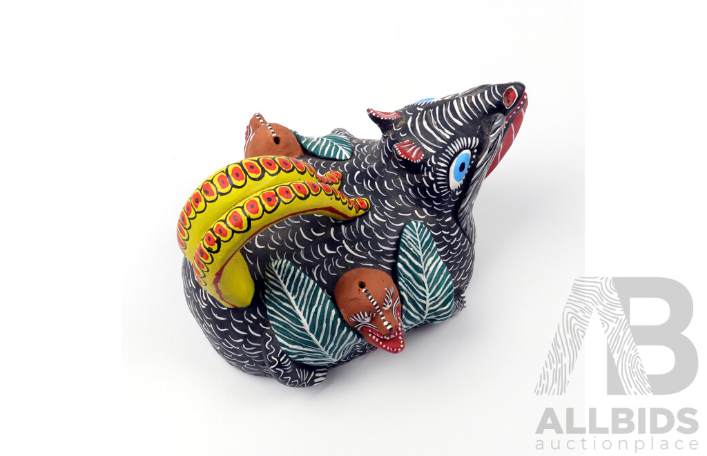 Hand-Made & Painted Mexican Ocumicho Pottery Rodent