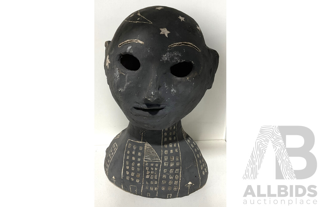 Stoneware Sculpute of a Bust Decorated Like the Night Sky