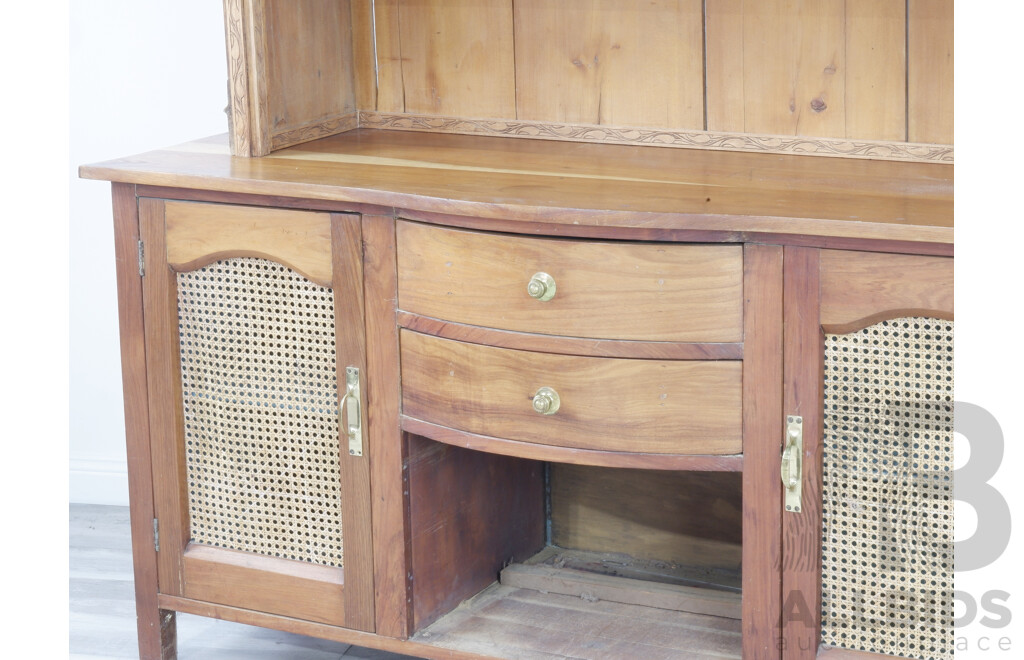 Vintage Pine Kitchen Dresser with Upper Open Shelving