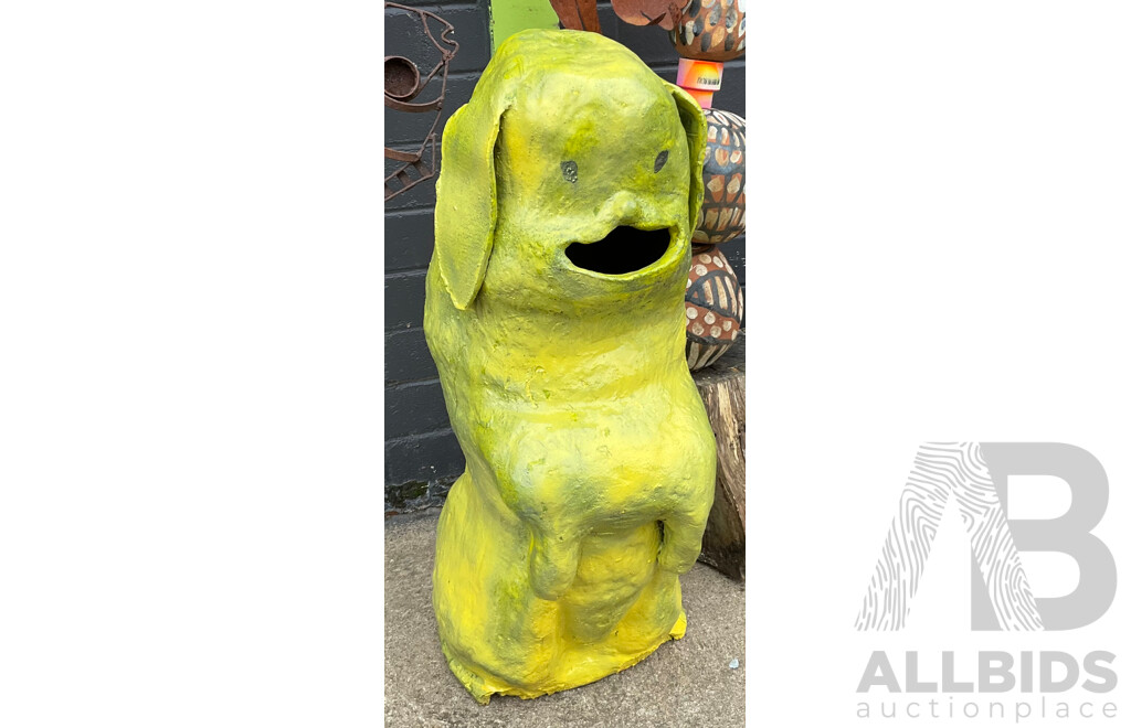 Earthenware Sculpture of an Abstract Rabbit Glazed in Yellow