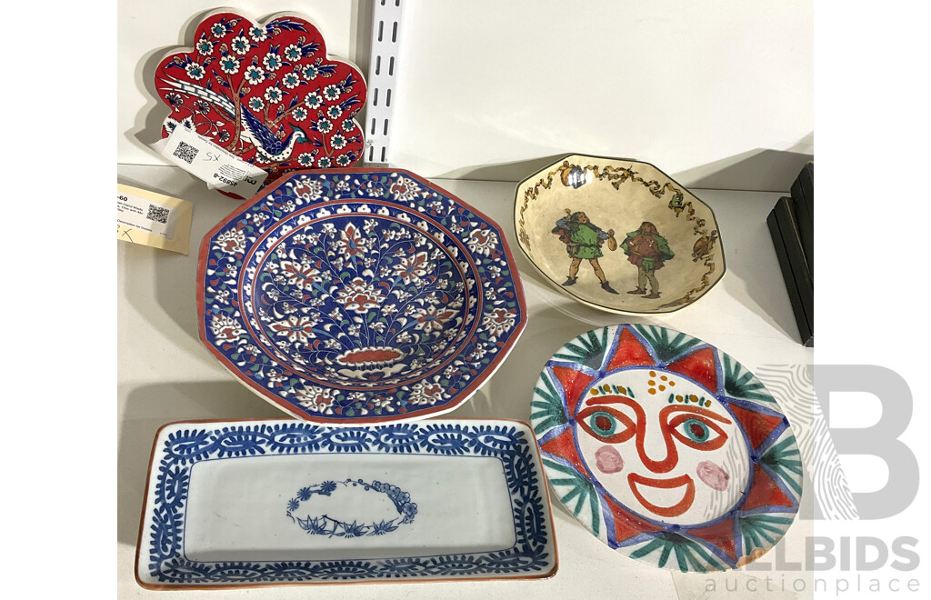 Collection of Five Plates and Dishes Including Royal Doulton Bowl, Hand-Painted Turkish Plate together with a Hand-Painted Italian Earthenware Plate (5)
