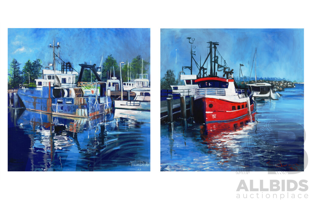 Trevor Dunbar, Fishing Boats - South Coast, Oil on Canvas (2)