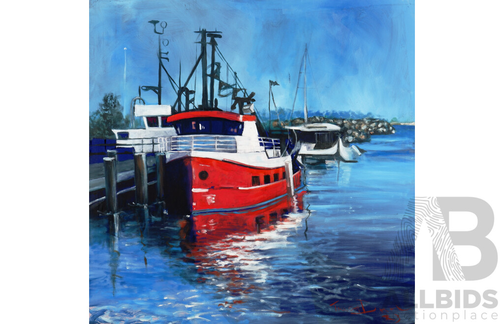Trevor Dunbar, Fishing Boats - South Coast, Oil on Canvas (2)