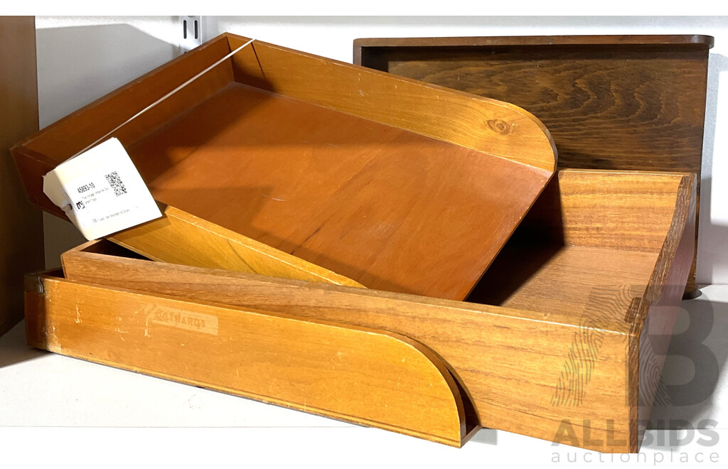 Four Vintage Timber A4 Document Trays