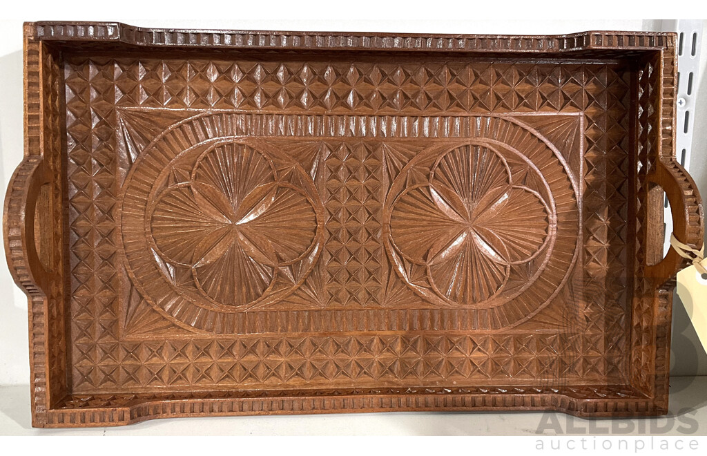 Chip Carved Wooden Tea Tray From Comoros, Indian Ocean C 1983