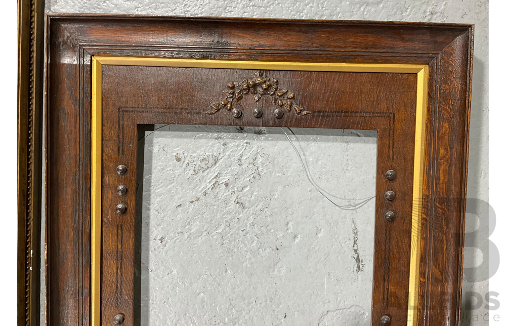 Two Antique Picture Frames, One Gilded and One Polished Timber with Decorations