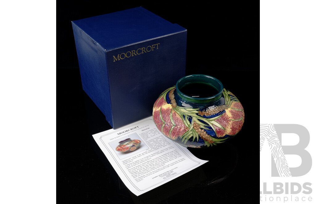 Limited Edition 130 of 200 Moorcroft Porcelain Callistemon Bottlebrush Malahide Vase by Rachael Bishop, Made for James Macintyre and Co Leeds, in Original Box with Booklet