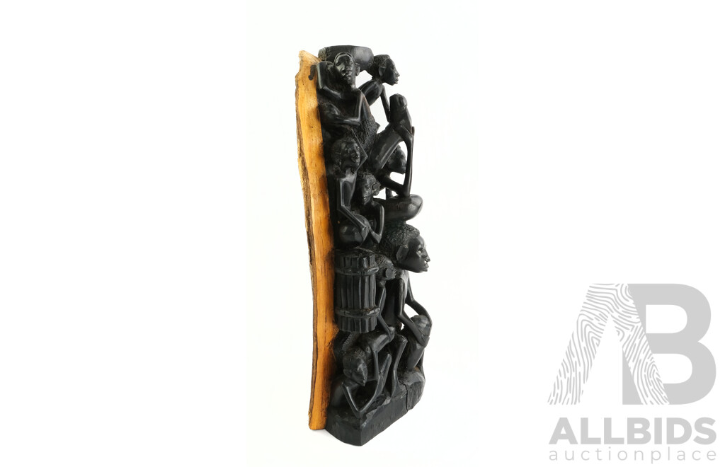 Hand Carved African Tanzanian Ebony Wood Ujamaa Tree of Life Figure by Makonda Tribe 1984