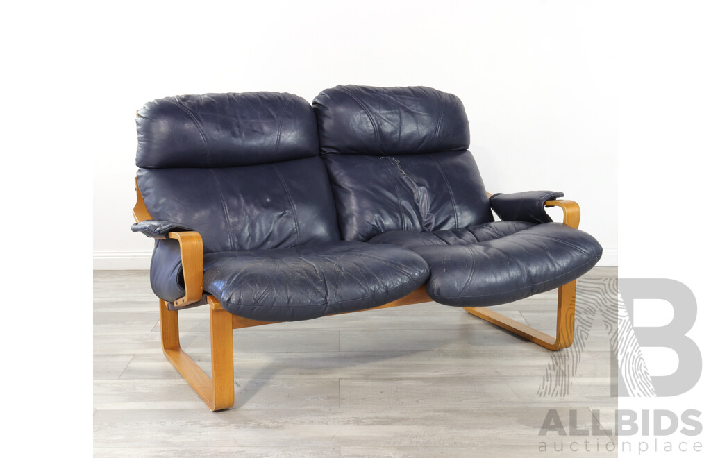 Tessa Two Seater Lounge with Blue Leather Upholstery