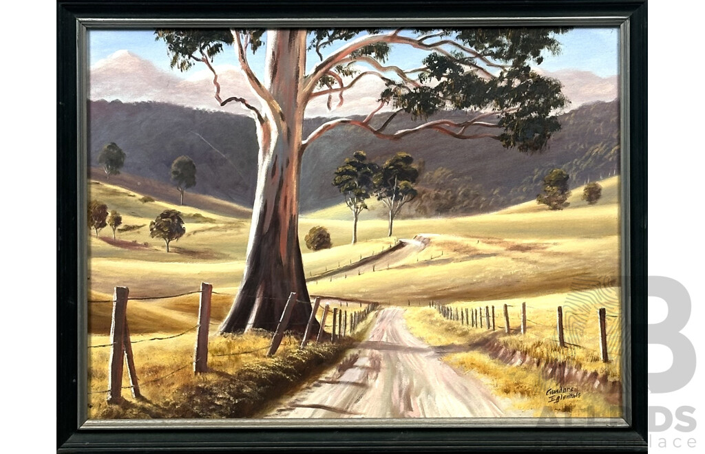 Gundars Eglentals (20th Century, Australian), Untitled (Landscape with Road and Gumtree), Oil on Canvas on Board