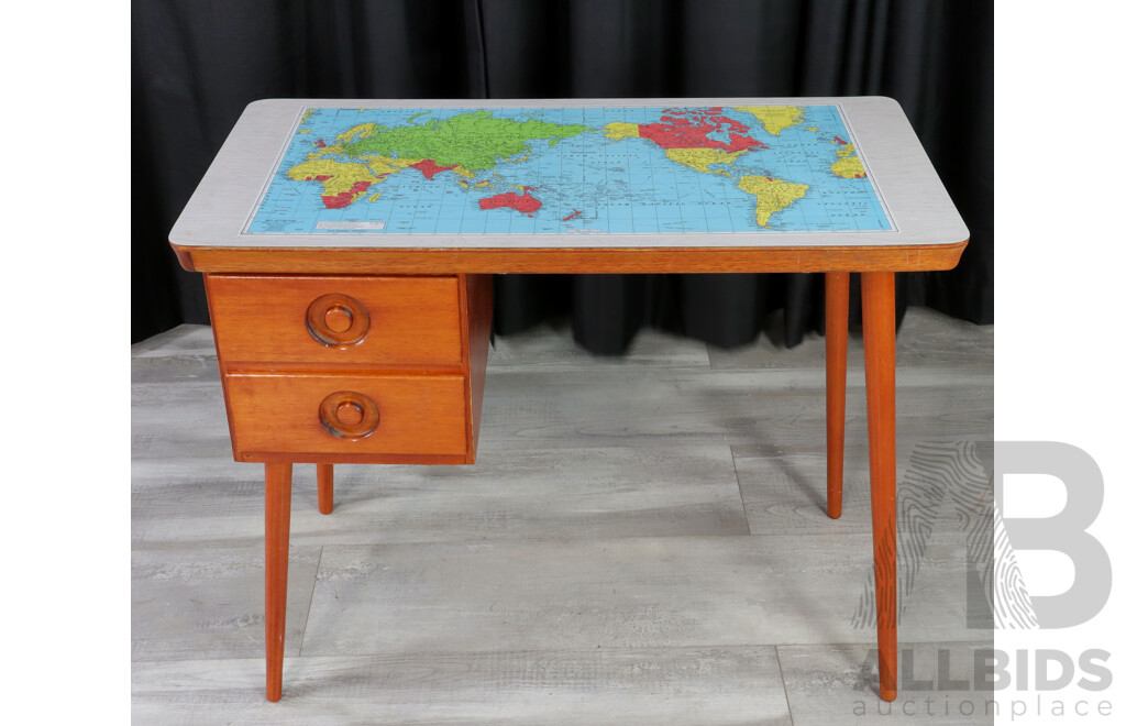 Retro Childs Desk with Laminate Map of the World Top