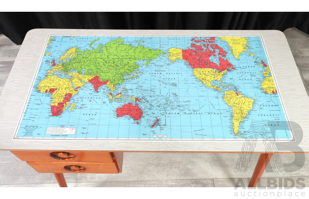 Retro Childs Desk with Laminate Map of the World Top