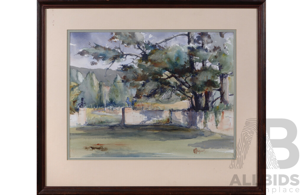 E.Hegarty, (Australian, Date Unknown), Park Courtyard on a Spring Day, Vintage Watercolour, 51 x 60 Cm (frame)