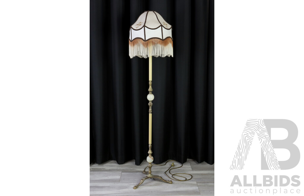 Brass and Travertine Floor Lamp