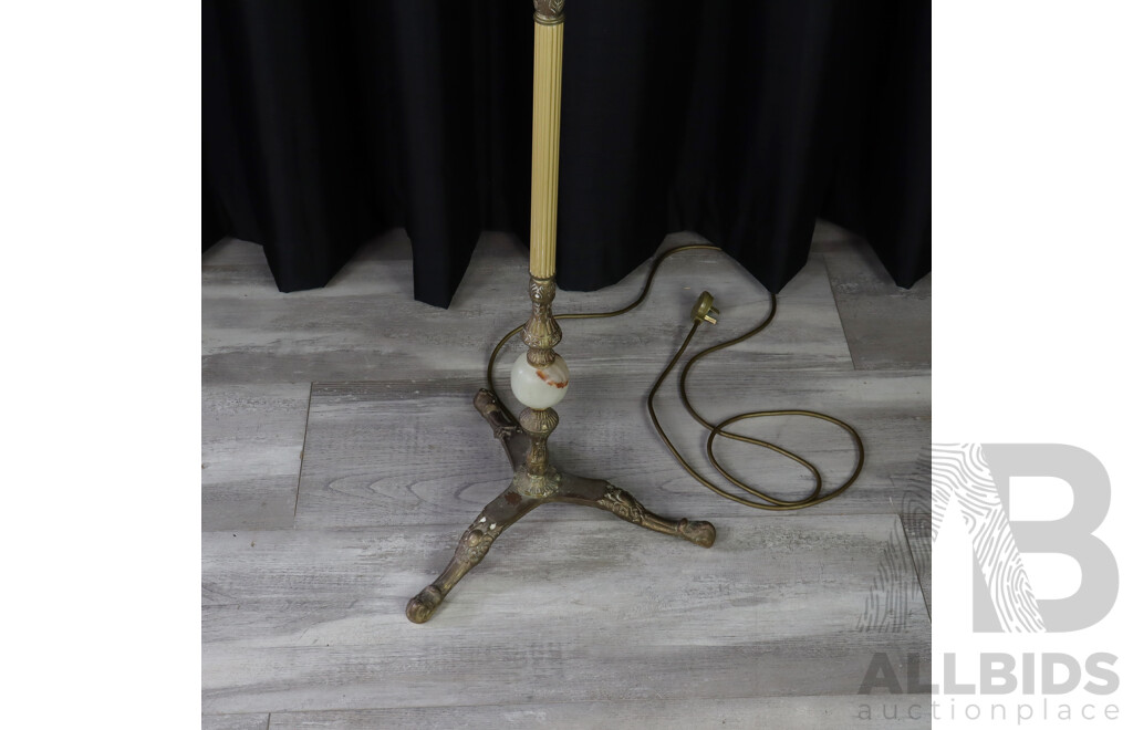 Brass and Travertine Floor Lamp