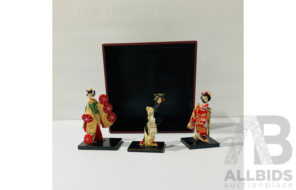 Collection of Three Cloth Souvenir Ware Japanese Geisha Dolls