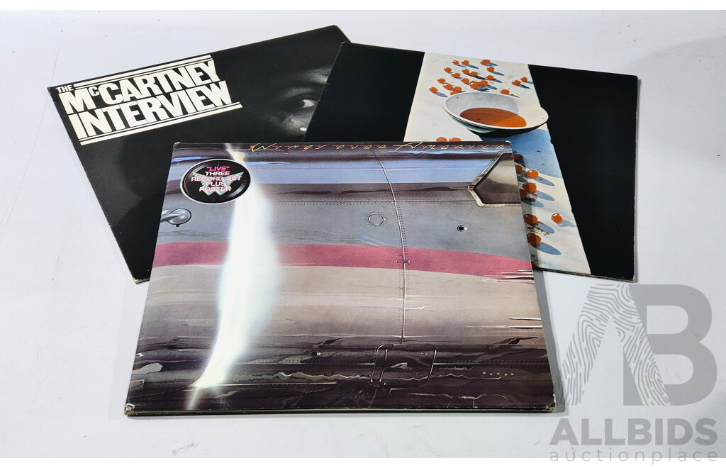 Three Paul MacCartney Vinyl LP Records Comprising the MacCartney Interviews, PC36987, MacCartney, PCSO 7102, Wings Over America, 3 Disk Set with Poster, PCSO 720 1 3