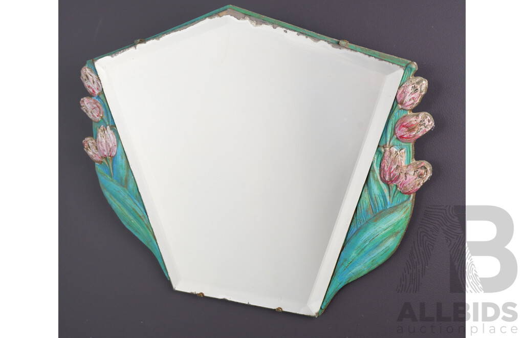 Art Deco Mirror with Painted Tulips