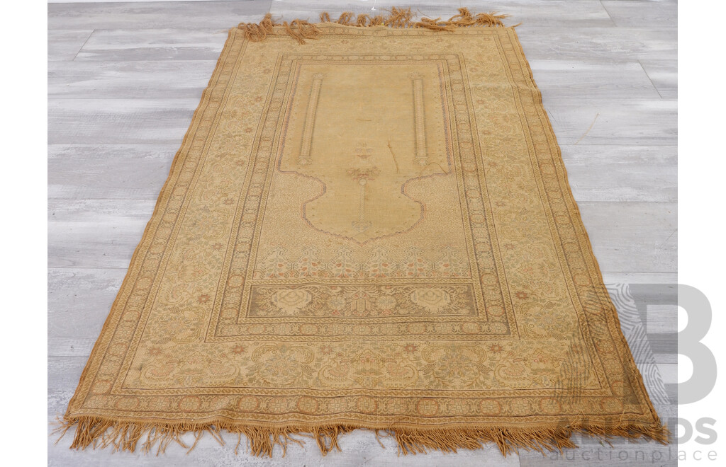 Vintage Anatolian Ghiordes Prayer Rug with Mihrab, Twin Collums and Lamp of Life Motif