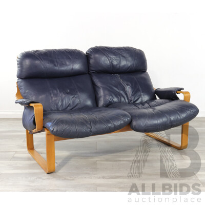 Tessa Two Seater Lounge with Blue Leather Upholstery