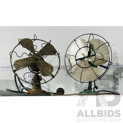 Pair of Vintage Corded Electrical Desk Fans - One with Damaged Power Cord