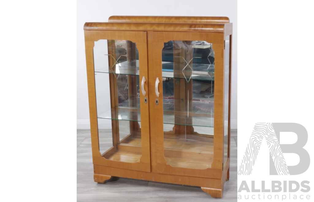 Vintage China Cabinet with Etched Glass Doors