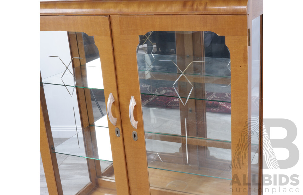 Vintage China Cabinet with Etched Glass Doors