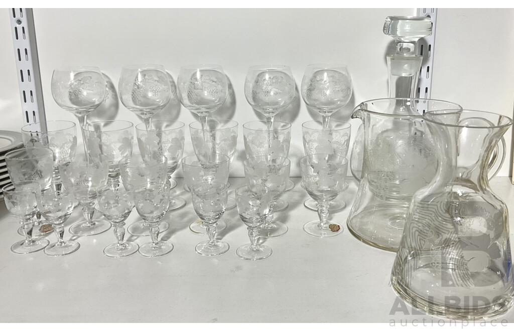 Vintage Bohemia Crystal Glassware with Grapevine Pattern