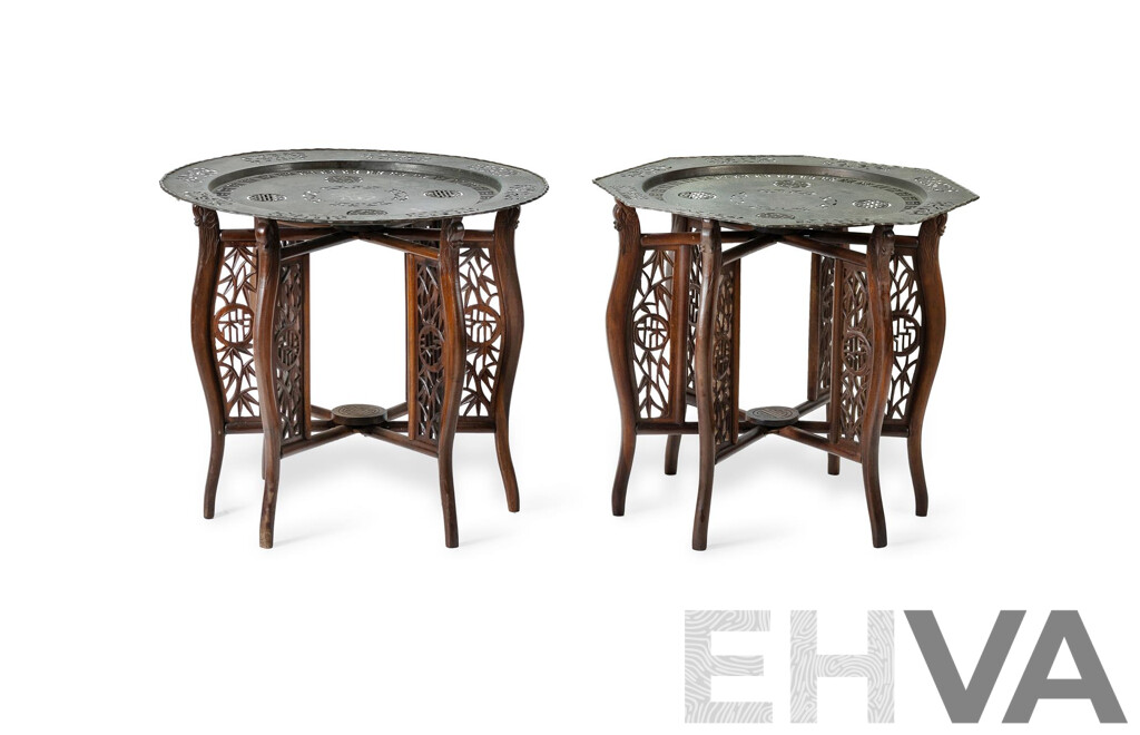 Pair of 20th Century Chinese Hardwood Trestle Tables Pair of 20th Century Chinese Hardwood Trestle Tables