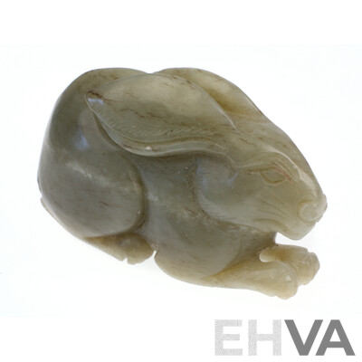 Chinese Carved Jade Crouching Hare Figure