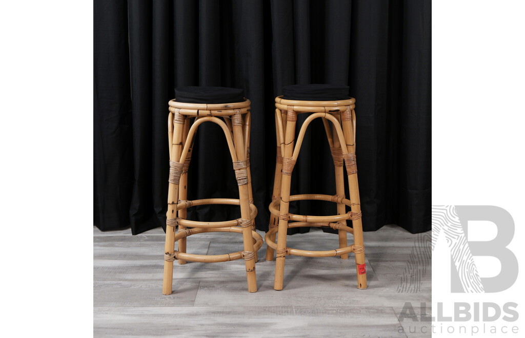 Pair of Vintage Cane Bar Stools