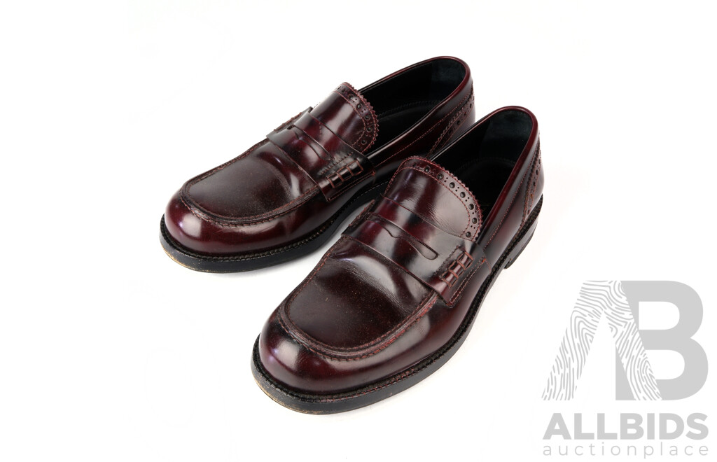 Pair Italian Made Valentino Burgundy Leather Loafers, Size 40