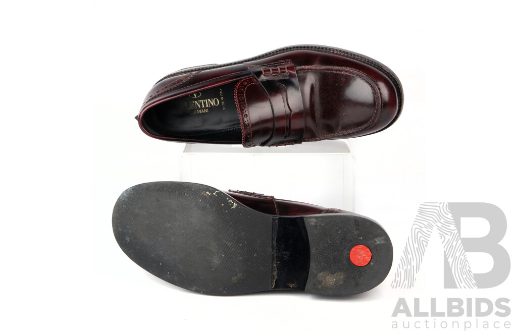 Pair Italian Made Valentino Burgundy Leather Loafers, Size 40