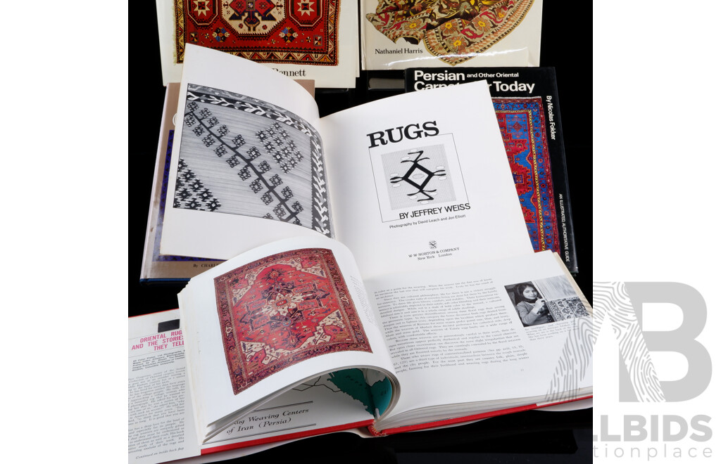 Collection Six Books Relating to Persian & Oriental Carpets Including Hardcover Bennetts Rugs & Carpets of The World in Slip Case and More