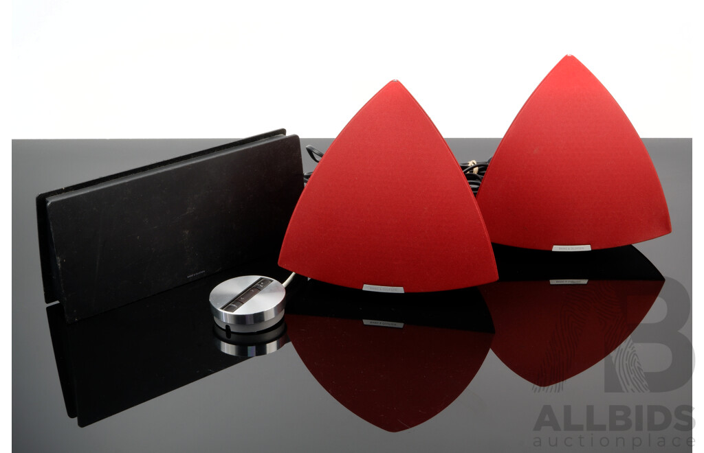 Bang & Olufsen BeoLab 4 Active Red Triangular Speakers with Beolink Wireless Bass Bar