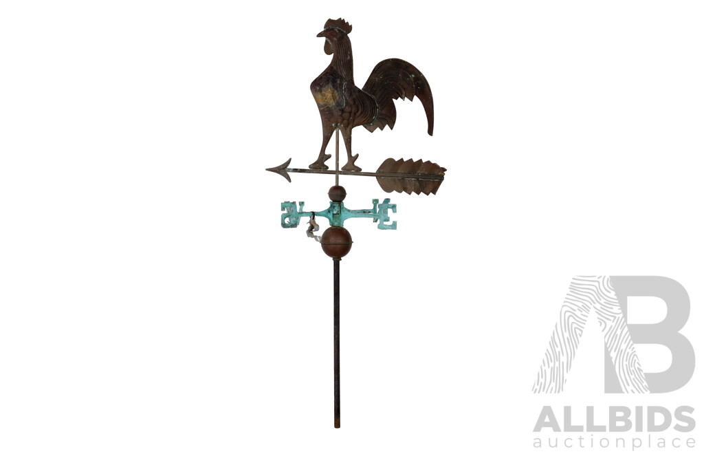 Vintage Copper Rooster Form Weather Vane