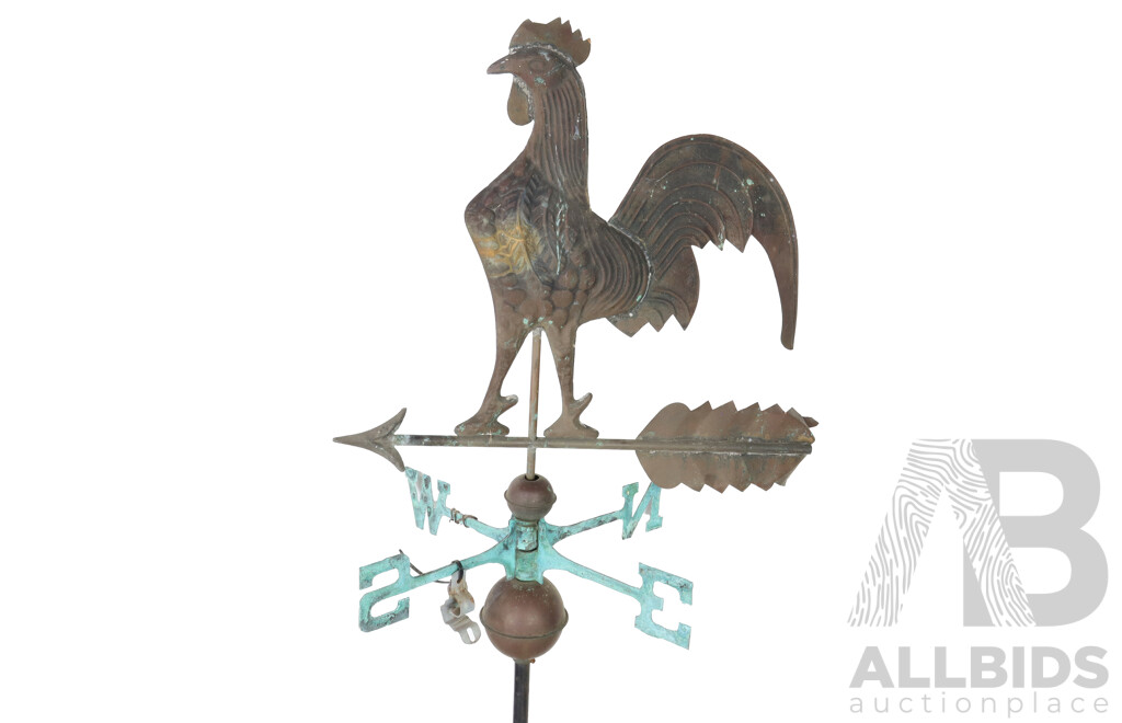 Vintage Copper Rooster Form Weather Vane