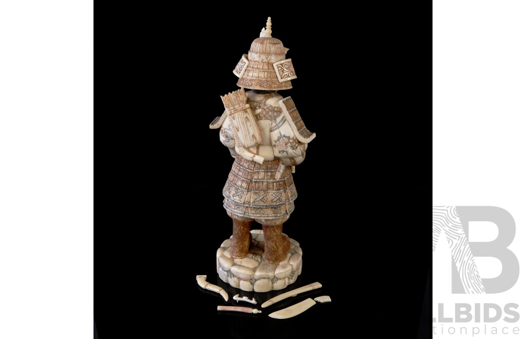 Vintage Asian Carved and Dyed Bone Samurai Statue